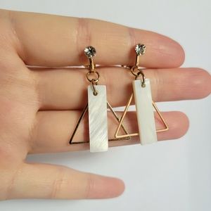 Gold Triangle MOP Resin Rectangle Clip On Earrings Geometric Minimalist Abstract